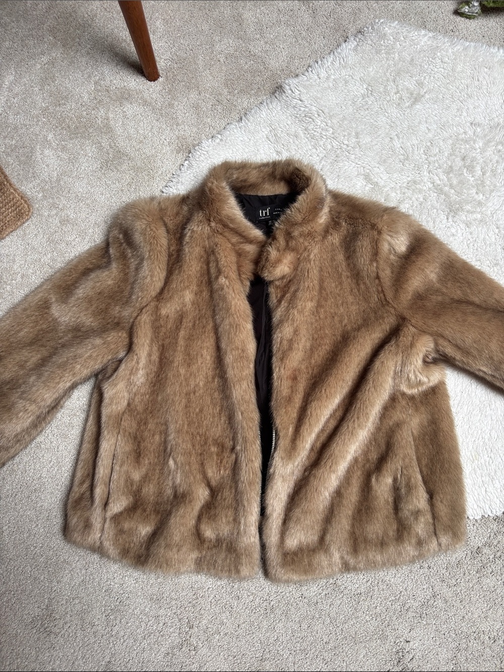Zara Teddy Faux Fur Jacket in Light Brown